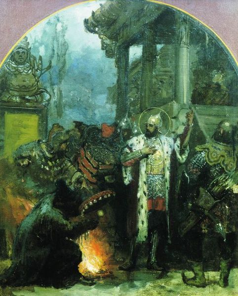 Alexander Nevsky standing near Mongol shaman in the Golden Horde. Painting by Henryk Siemiradzki