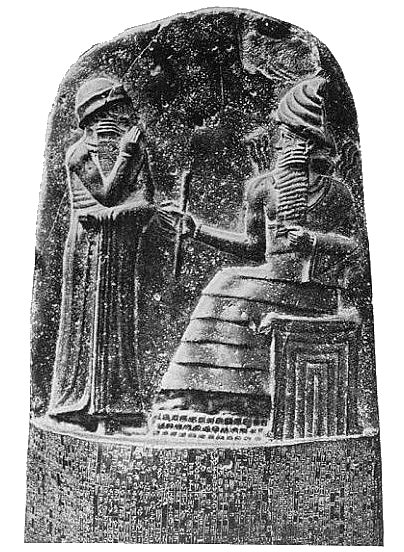 Shamash, god of Justice in Babylon, as handing symbols of authority to Hammurabi. Shamash corresponds to Sumer’s god of Justice, Utu. Public domain, via Wikimedia Commons